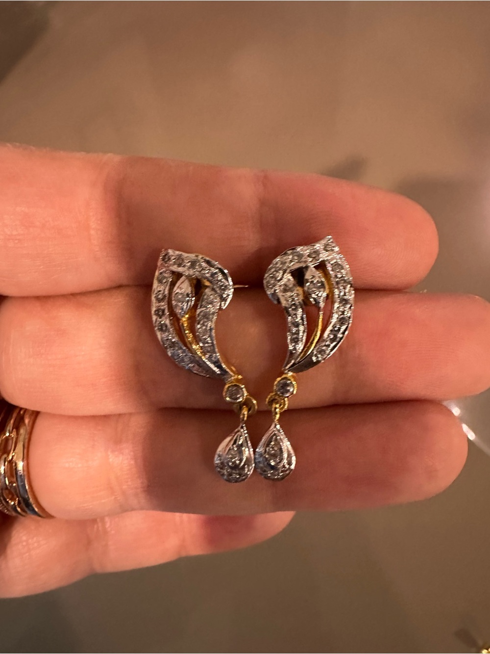 Gold and Silver Teardrop Crystal Drop Earrings and pendant set - Women Jewelry